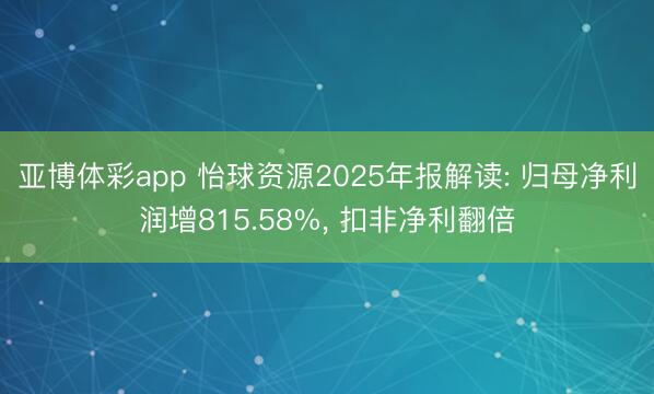 亚博体彩app 怡球资源2025年报解读: 归母净利润增815.58%, 扣非净利翻倍