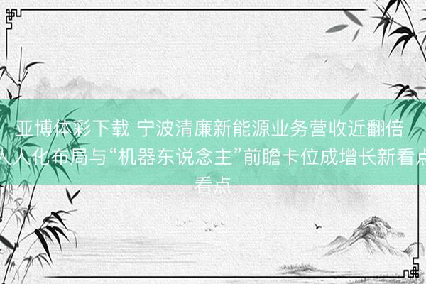 亚博体彩下载 宁波清廉新能源业务营收近翻倍 人人化布局与“机器东说念主”前瞻卡位成增长新看点